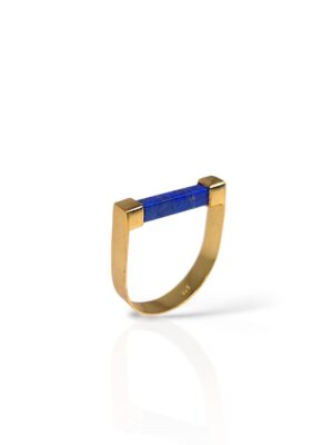 טבעת קלאסית אבן לאפיס ,עשויה כסף מצופה זהב